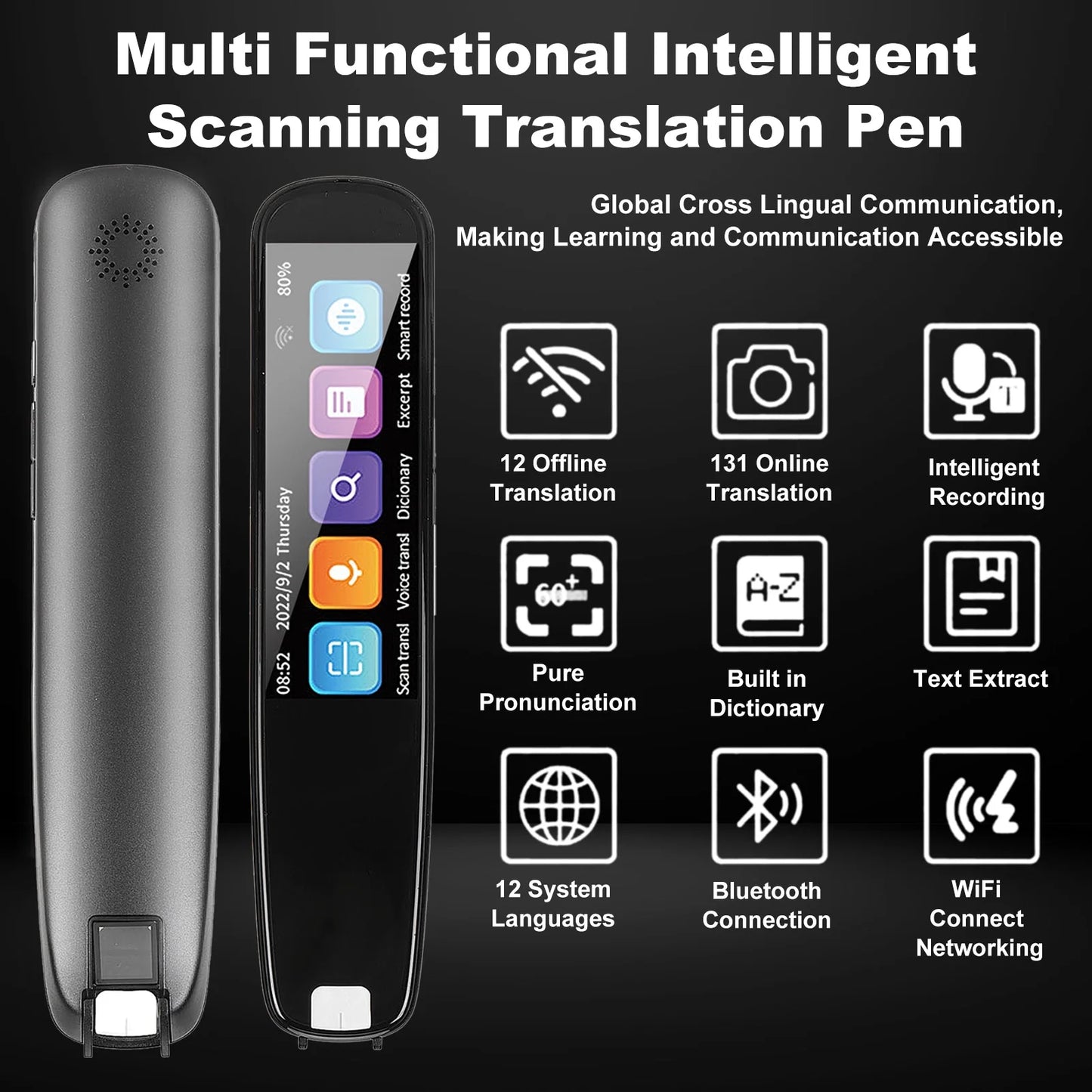 "Bluetooth Translation Scanning Pen – Text-to-Speech & Multi-Language Reader for Students, Professionals & Travelers